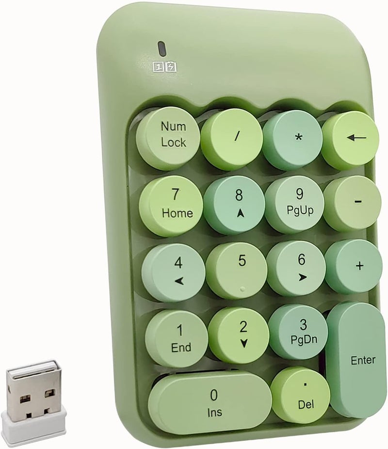 Seaciyan Wireless Number Pad, Ergonomic Cute Colorful Retro Mini Portable Numeric Keypad, 2.4G Cordless External Keyboard for Computer, Laptop (Green) - Image 1